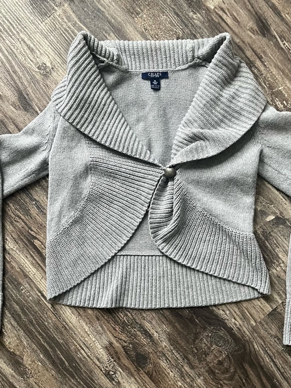 Chaps Ralph Lauren Light Gray Shawl-Collar Buttoned Cardigan